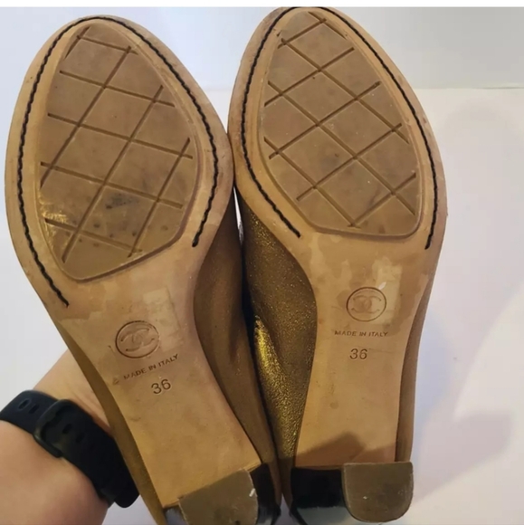 Authentic Chanel Designer Gold Black Womens Stretch Pump Heels EUR 36 US… - Picture 9 of 11